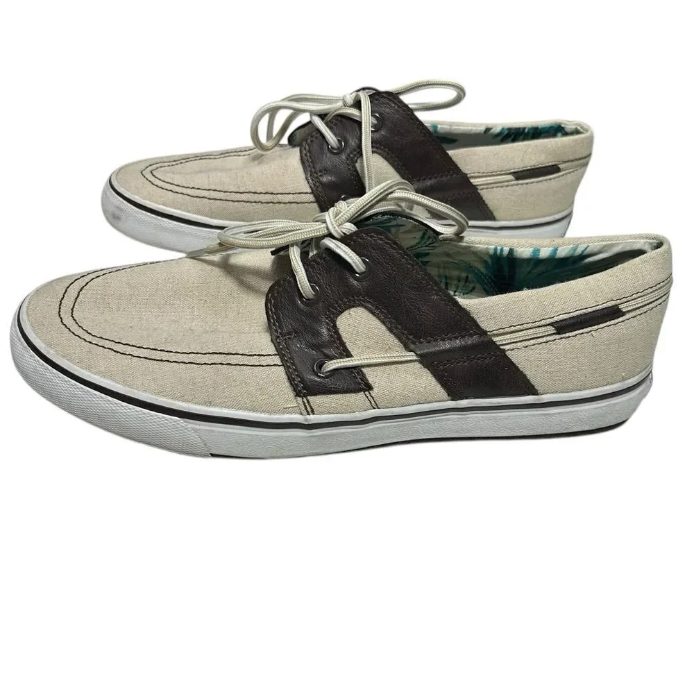 Tommy Bahama Leather and Canvas Boat Shoes Means Size 11